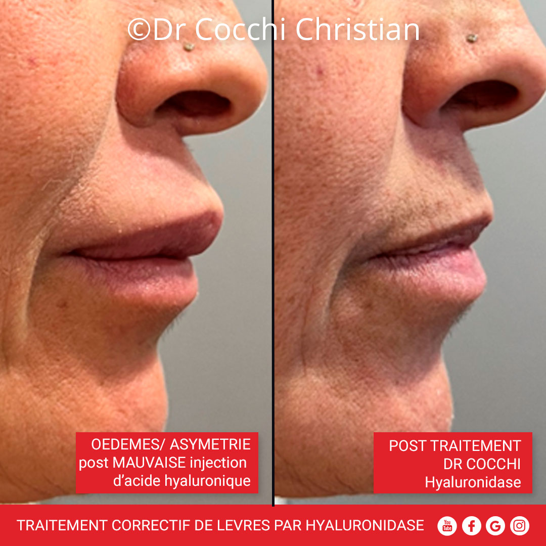 Traitement correctif des l&egrave;vres par hyaluronidase