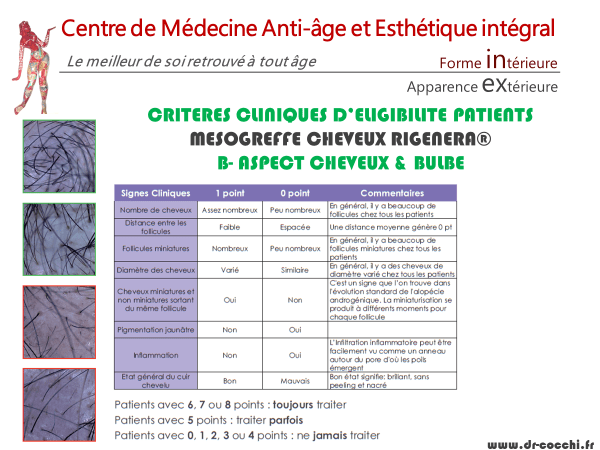 Critères aspect cheveux et bulbe